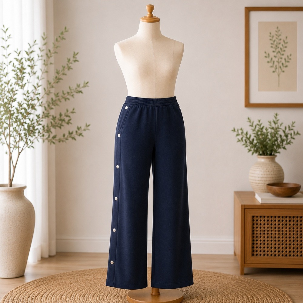 Peace Love World Snap Side Wide Leg Pants Womens 2X Black French Terry Lounge